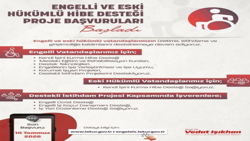 Bakan Işıkhan: "Engelli ve Eski H&uuml;k&uuml;ml&uuml; Hibe Desteği&rsquo;nin 2026 yılı 4. d&ouml;nem başvurularını başlatıyoruz"
