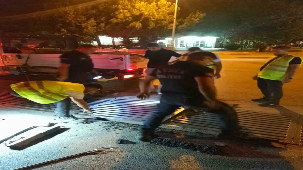 Mazgalda 3 g&uuml;n mahsur kalan kedi, 2 saatlik &ccedil;alışmayla kurtarıldı
