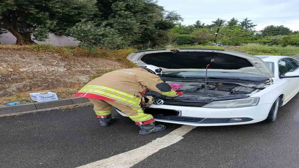 Arsuz&rsquo;da otomobilin motoruna giren kediler kurtarıldı
