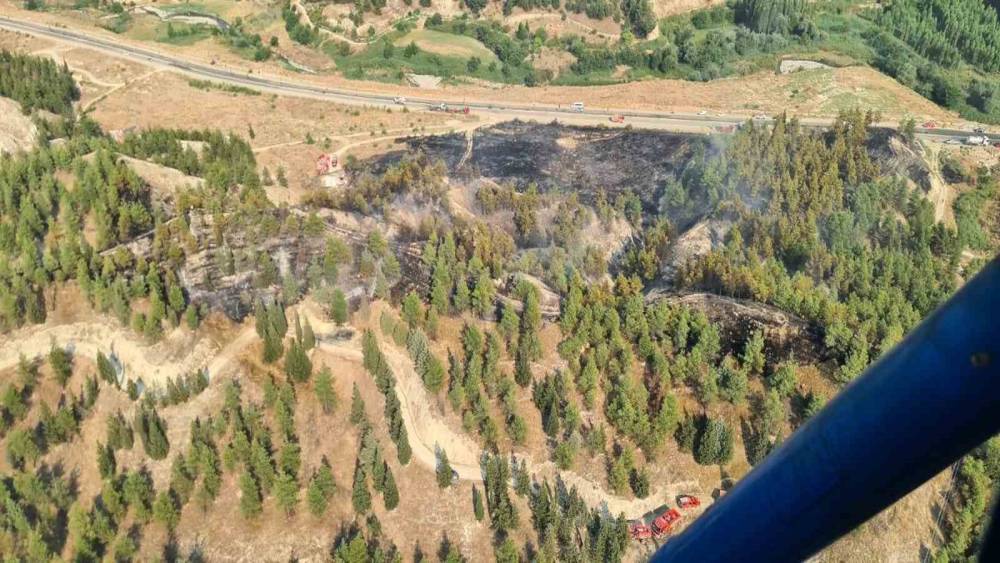 Yol kenarında başlayıp ormana sı&ccedil;rayan yangın hızlı ve etkin m&uuml;dahaleyle b&uuml;y&uuml;meden s&ouml;nd&uuml;r&uuml;ld&uuml;
