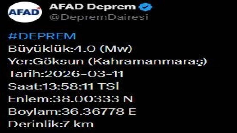 AFAD duyurdu: Kahramanmaraş&rsquo;ta 4 b&uuml;y&uuml;kl&uuml;ğ&uuml;nde deprem
