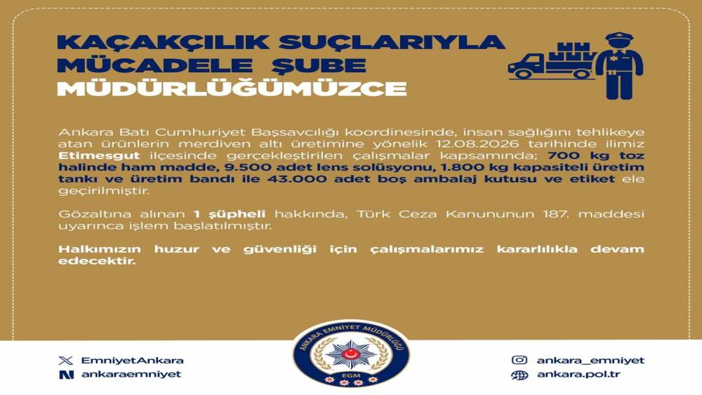 Etimesgut&rsquo;ta merdiven altı &uuml;retime operasyon: 1 g&ouml;zaltı

