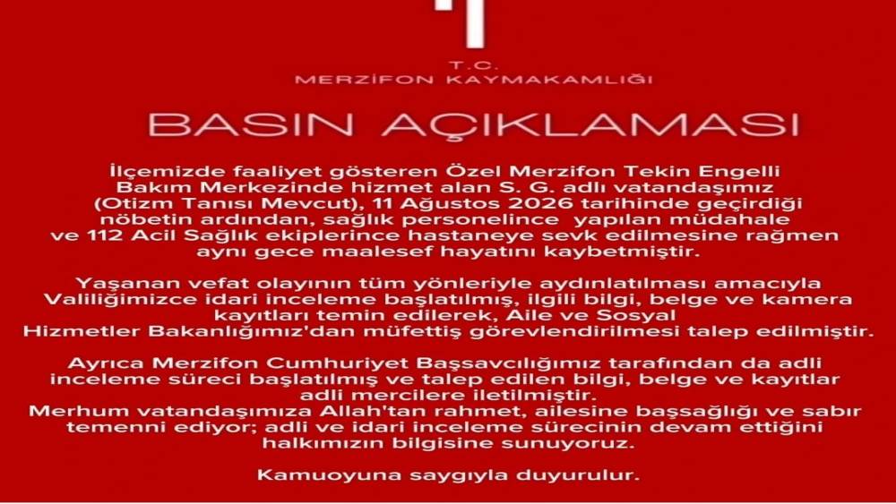 Amasya&rsquo;da &ouml;zel bakımevinde rahatsızlanan otizmli vatandaşın &ouml;l&uuml;m&uuml;ne inceleme
