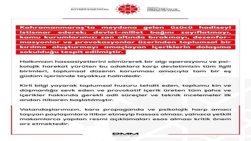 DMM: "Vatandaşlarımızın resmi a&ccedil;ıklamaları esas alması kritik &ouml;nem arz etmektedir"
