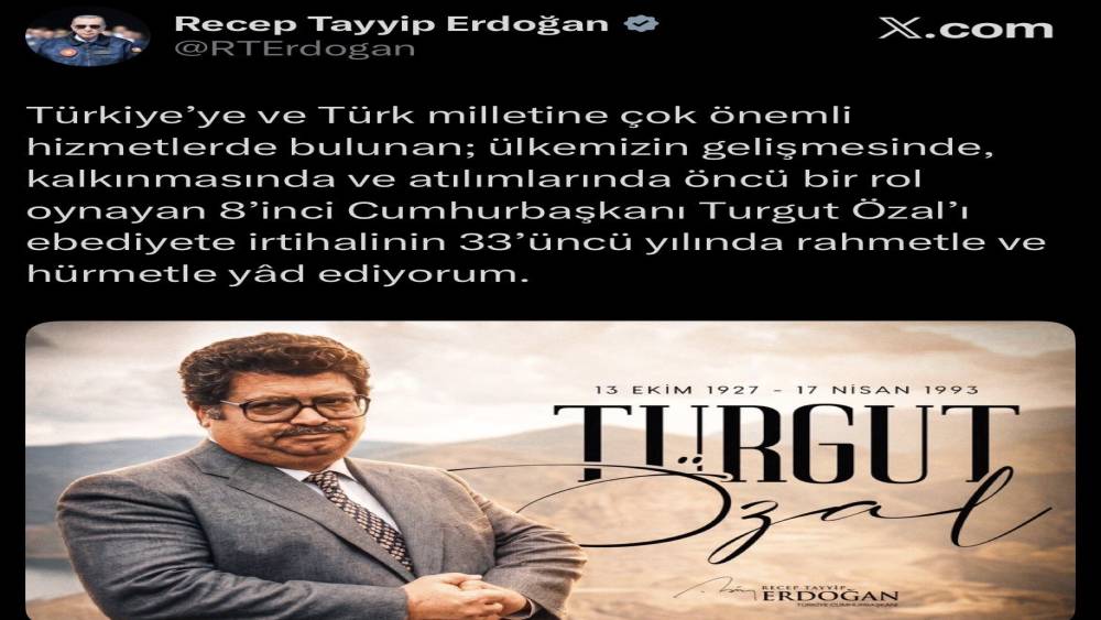 Cumhurbaşkanı Erdoğan, Turgut &Ouml;zal&rsquo;ı vefat yıl d&ouml;n&uuml;m&uuml;nde andı
