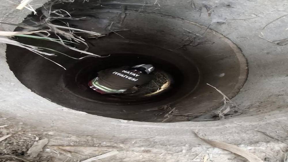 Antakya&rsquo;da kuyuya d&uuml;şen k&ouml;peği itfaiye kurtardı
