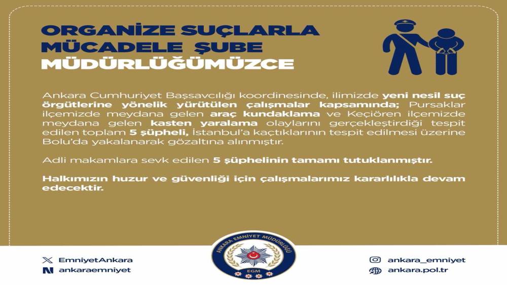 Ankara Emniyet&rsquo;inden yeni nesil su&ccedil; &ouml;rg&uuml;tlerine operasyon: 5 kişi tutuklandı
