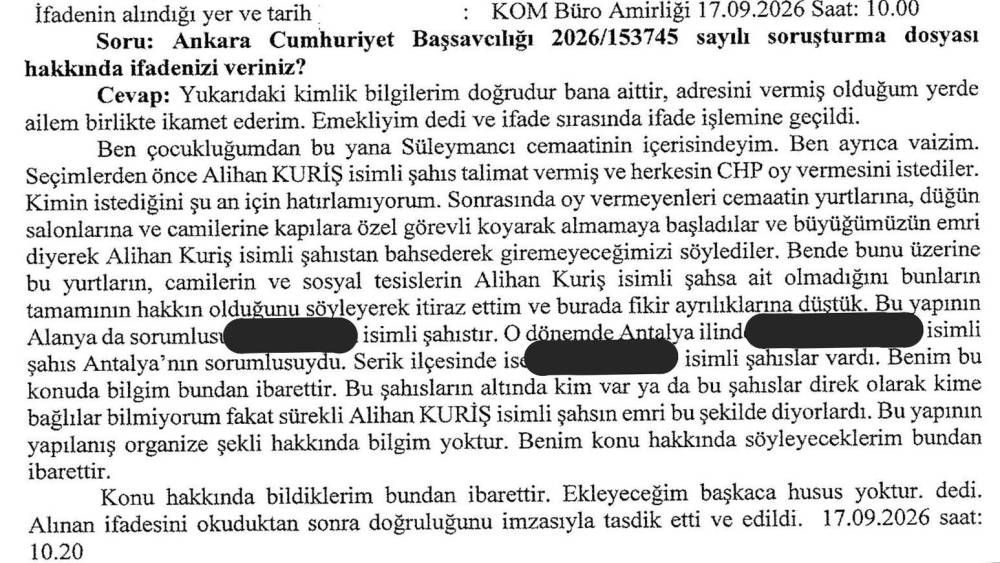 Tanıklardan Kuriş su&ccedil; &ouml;rg&uuml;t&uuml; hakkında &ccedil;arpıcı beyan: CHP&rsquo;ye oy vermediği i&ccedil;in camiye ve yurda alınmadı
