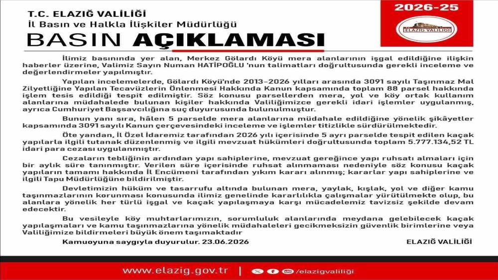 Elazığ&rsquo;da ka&ccedil;ak yapılara 5 milyon 777 bin lira ceza ve yıkım kararı
