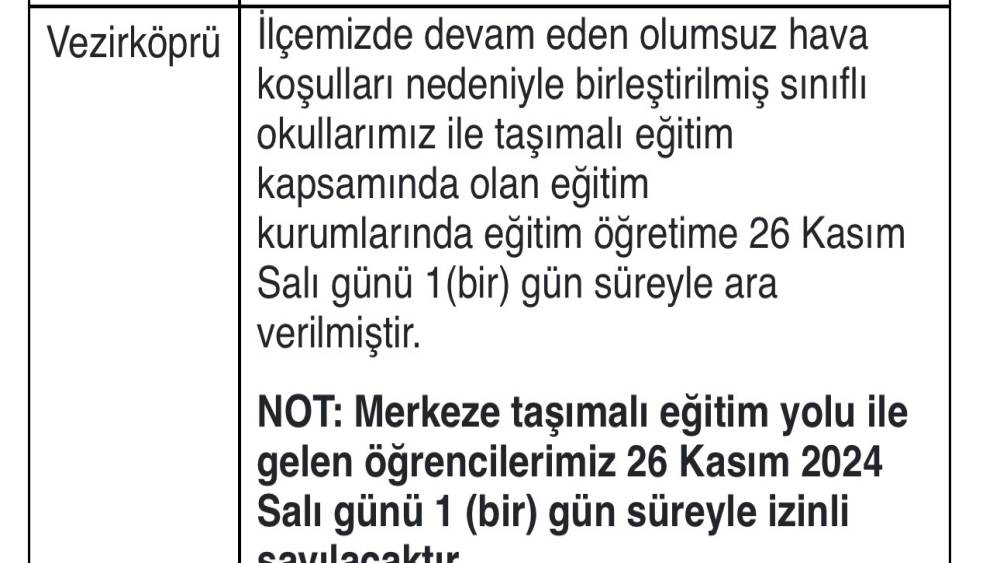 Samsun’da eğitime kar engeli
