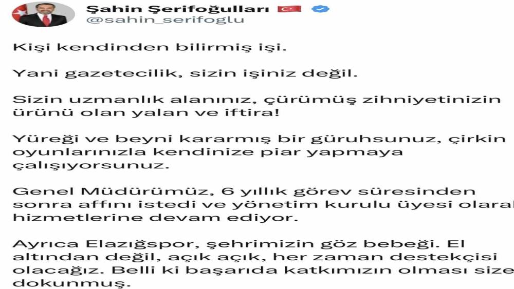 Başkan Şerifoğulları, “Genel müdürümüz, yönetim kurulu üyesi olarak hizmetlerine devam ediyor”
