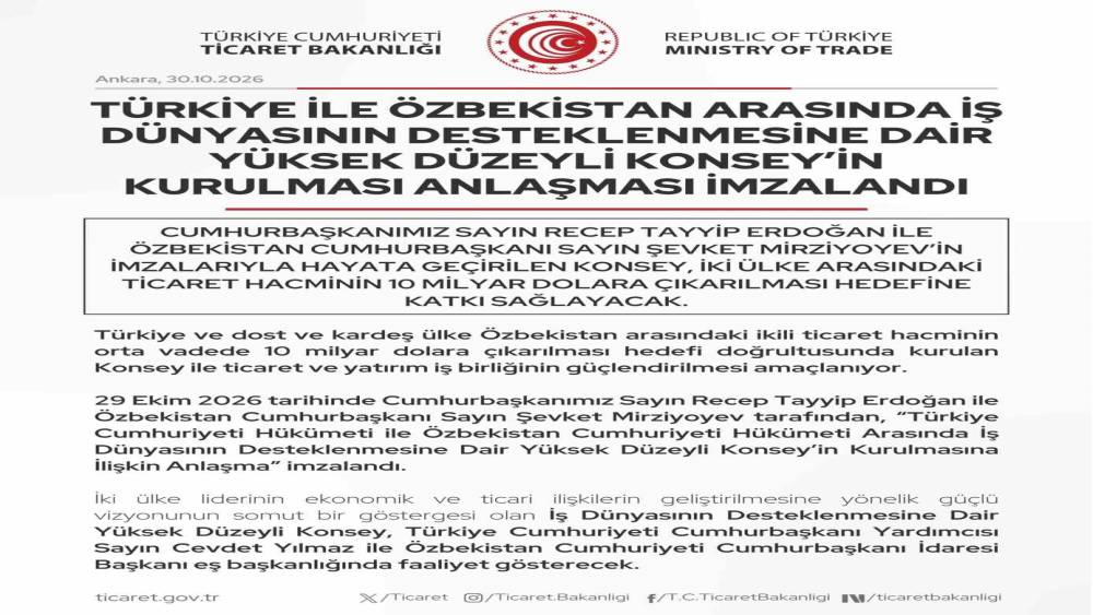T&uuml;rkiye-&Ouml;zbekistan ticaret ve yatırım iş birliğinin g&uuml;&ccedil;lendirilmesi i&ccedil;in konsey kurulacak
